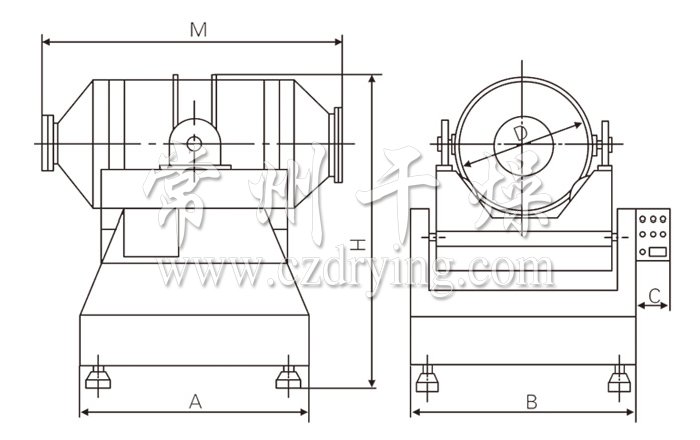 二維運動混合機結(jié)構(gòu)示意圖 二維運動混合機結(jié)構(gòu)示意圖